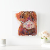 SCoTiSH HigHLaND CoW ' THe KiD 2 ' von SHiRLeY Mac Quadratische Wanduhr (Zuhause)