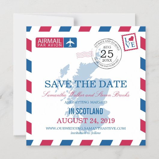 Scotland Airmail Save the Date Magneteinladung (Vorderseite)