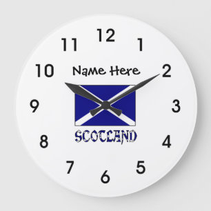 Scotland and Scottish Flag with Your Name Large Cl Große Wanduhr