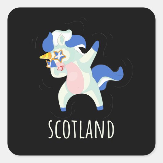 Scotland Flag Dabbing Unicorn Quadratischer Aufkleber (Vorderseite)