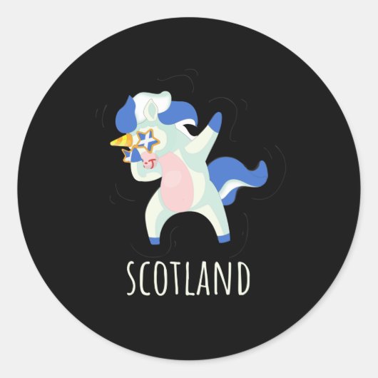 Scotland Flag Dabbing Unicorn Runder Aufkleber (Vorderseite)