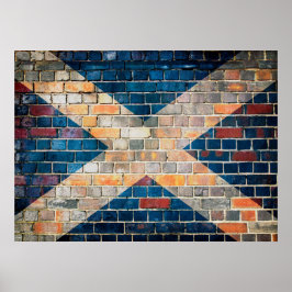Scotland flag on a brick wall poster