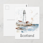 Scotland Lighthouse Coast Watercolor Travel Postkarte (Vorne/Hinten)