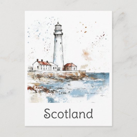Scotland Lighthouse Coast Watercolor Travel Postkarte (Vorderseite)