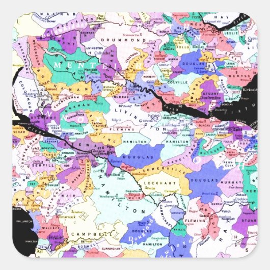Scotland Map Scottish Clans Foto Quadratischer Aufkleber (Vorderseite)