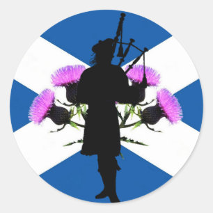Scotland Piper, St Andrews cross, thistel Runder Aufkleber