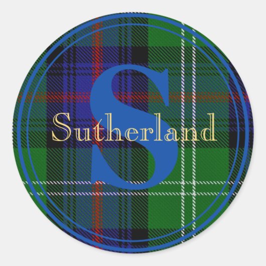 Scotland Sutherland Tartan Blue Monogram Sticker (Vorderseite)