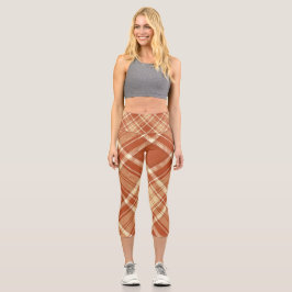 Scotland Tartan Kariert Brown White Pattern Capri Leggings