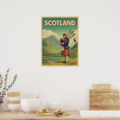 Scotland Vintage Travel - Highland Bagpiper Poster (Küche)