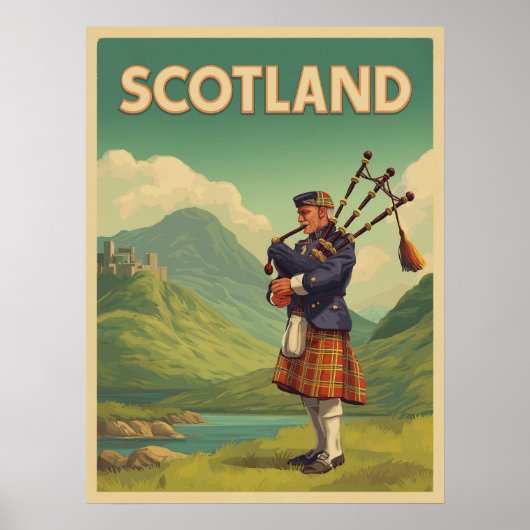 Scotland Vintage Travel - Highland Bagpiper Poster (Vorne)