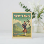 Scotland Vintage Travel - Highland Bagpiper Postkarte (Stehend Vorderseite)