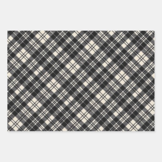 Scott Black und White Modern Scottish Tartan Geschenkpapier Set (Vorderseite)