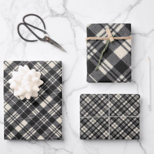 Scott Black und White Modern Scottish Tartan Geschenkpapier Set