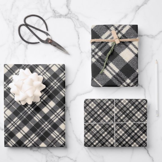 Scott Black und White Modern Scottish Tartan Geschenkpapier Set (Vorderseite)