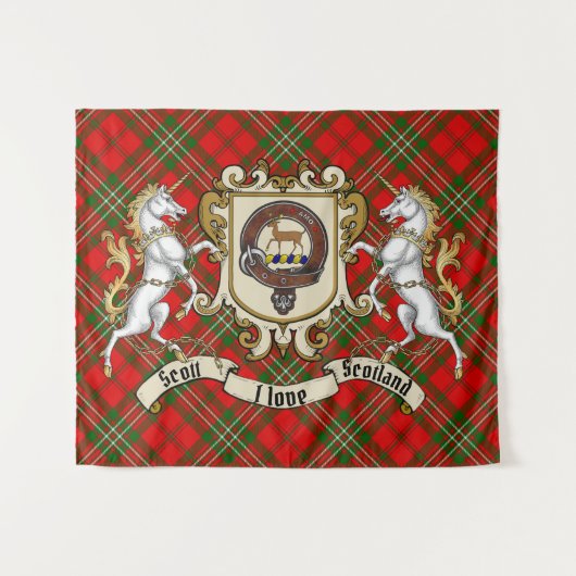 Scott Clan Abzeichen & Unicorns w/Tartan Wandteppich (Vorderseite (Horizontal))