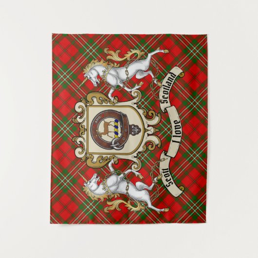 Scott Clan Abzeichen & Unicorns w/Tartan Wandteppich (Vorderseite)