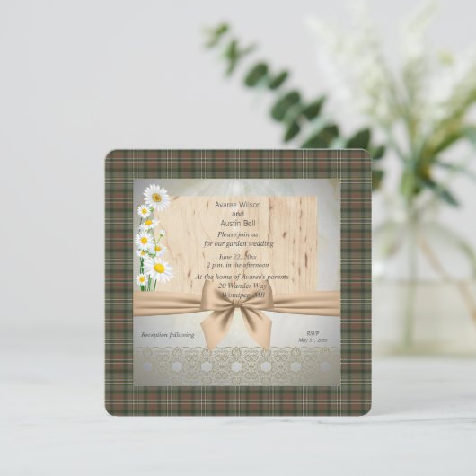 Scott Green Weathered Tartan Garden Wedding Einladung (Stehend Vorderseite)