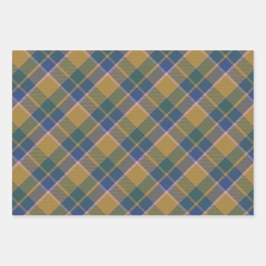 Scott Mustard Blue Modern Scottish Tartan Geschenkpapier Set (Vorderseite)