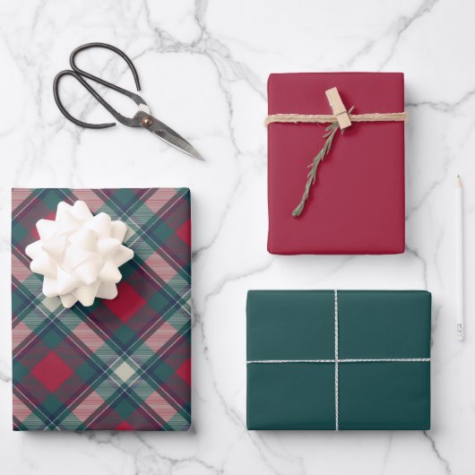 Scott Red Green Modern Scottish Tartan Geschenkpapier Set (Vorderseite)