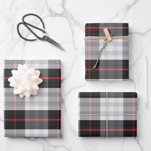 Scott Schwarz-weiß Modern Scottish Tartan Geschenkpapier Set (Vorderseite)