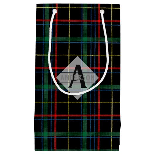 Scott Tartan Monogram Green Red Black Kleine Geschenktüte (Vorderseite)