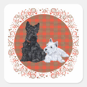 Scottie Adult & Westie Puppy Quadratischer Aufkleber