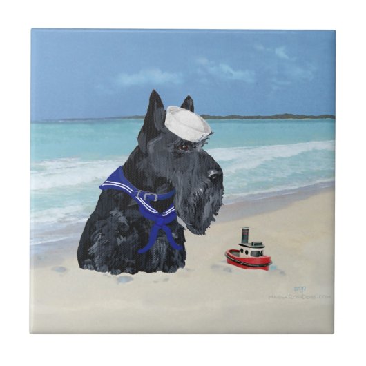 Scottie am Strand Fliese (Vorderseite)