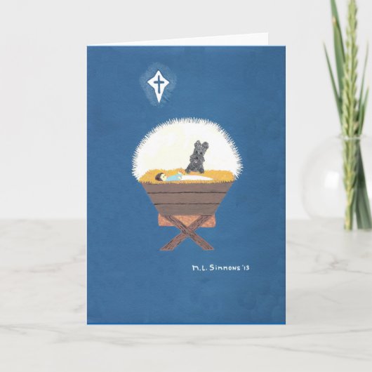 SCOTTIE AN DER KRIPPE FEIERTAGSKARTE (Vorderseite)