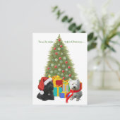 Scottie and Westie Merry Christmas Feiertagspostkarte (Stehend Vorderseite)