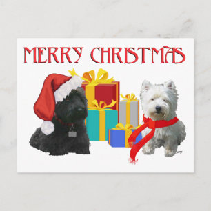 Scottie and Westie Merry Christmas Feiertagspostkarte