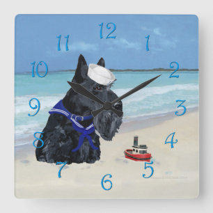 Scottie at the Beach Quadratische Wanduhr