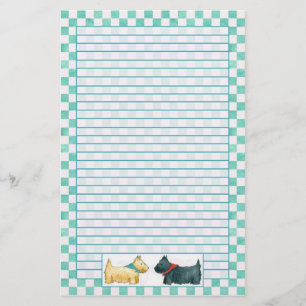 Scottie Dog Aquamarin Green Watercolor Karos Lined Briefpapier