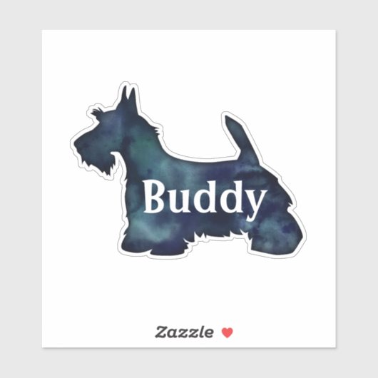 Scottie Dog Black Watercolor Silhouette mit Text Aufkleber (Blatt)