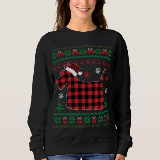 Scottie Dog Christmas Pajama Red Kariert Scottish Sweatshirt (Vorderseite)