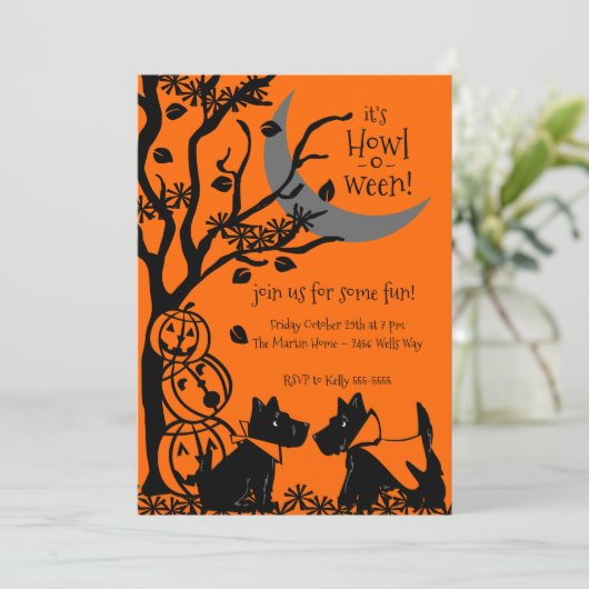 Scottie Dog Halloween Einladung (Stehend Vorderseite)