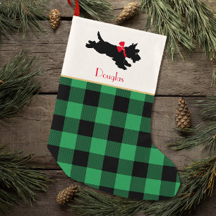 Scottie Dog Individuelle Name Buffalo Kariert Gree Kleiner Weihnachtsstrumpf