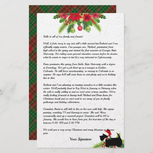 Scottie Dog Karierter Weihnachts-Newsletter Custom Briefpapier (Vorne/Hinten)