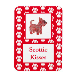 Scottie Dog Kisses Silhouette in Niedlich Red Grid Magnet