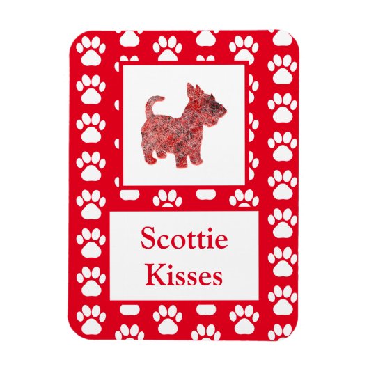 Scottie Dog Kisses Silhouette in Niedlich Red Grid Magnet (Vertikal)