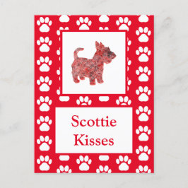 Scottie Dog Kisses Silhouette in Niedlich Red Grid Postkarte