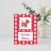 Scottie Dog Kisses Silhouette in Niedlich Red Grid Postkarte (Stehend Vorderseite)