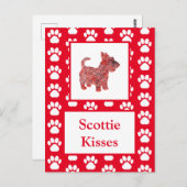 Scottie Dog Kisses Silhouette in Niedlich Red Grid Postkarte (Vorne/Hinten)