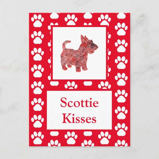 Scottie Dog Kisses Silhouette in Niedlich Red Grid Postkarte (Vorderseite)
