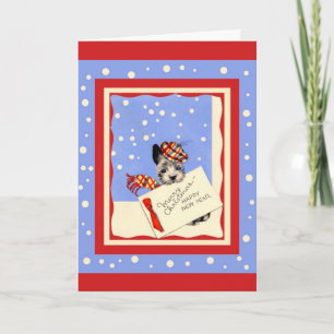 Scottie Dog Merry Christmas Happy New Year card Feiertagskarte