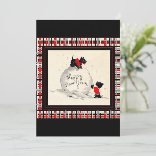 Scottie Dog New Years Invitation flat card Einladung (Stehend Vorderseite)