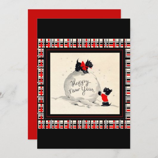 Scottie Dog New Years Invitation flat card Einladung (Vorne/Hinten)
