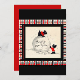 Scottie Dog New Years Invitation flat card Einladung