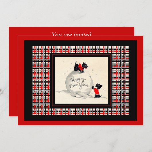Scottie Dog New Years open house Einladung (Vorne/Hinten)