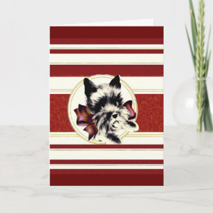 Scottie Dog on dark red stripe Christmas card Feiertagskarte