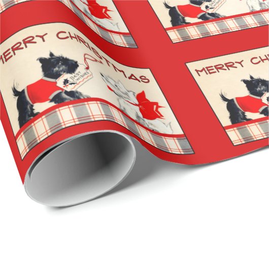 Scottie Dog, Schwarz und Weiß Weihnachtsgeschenk-V Geschenkpapier (Rolleneckpunkt)